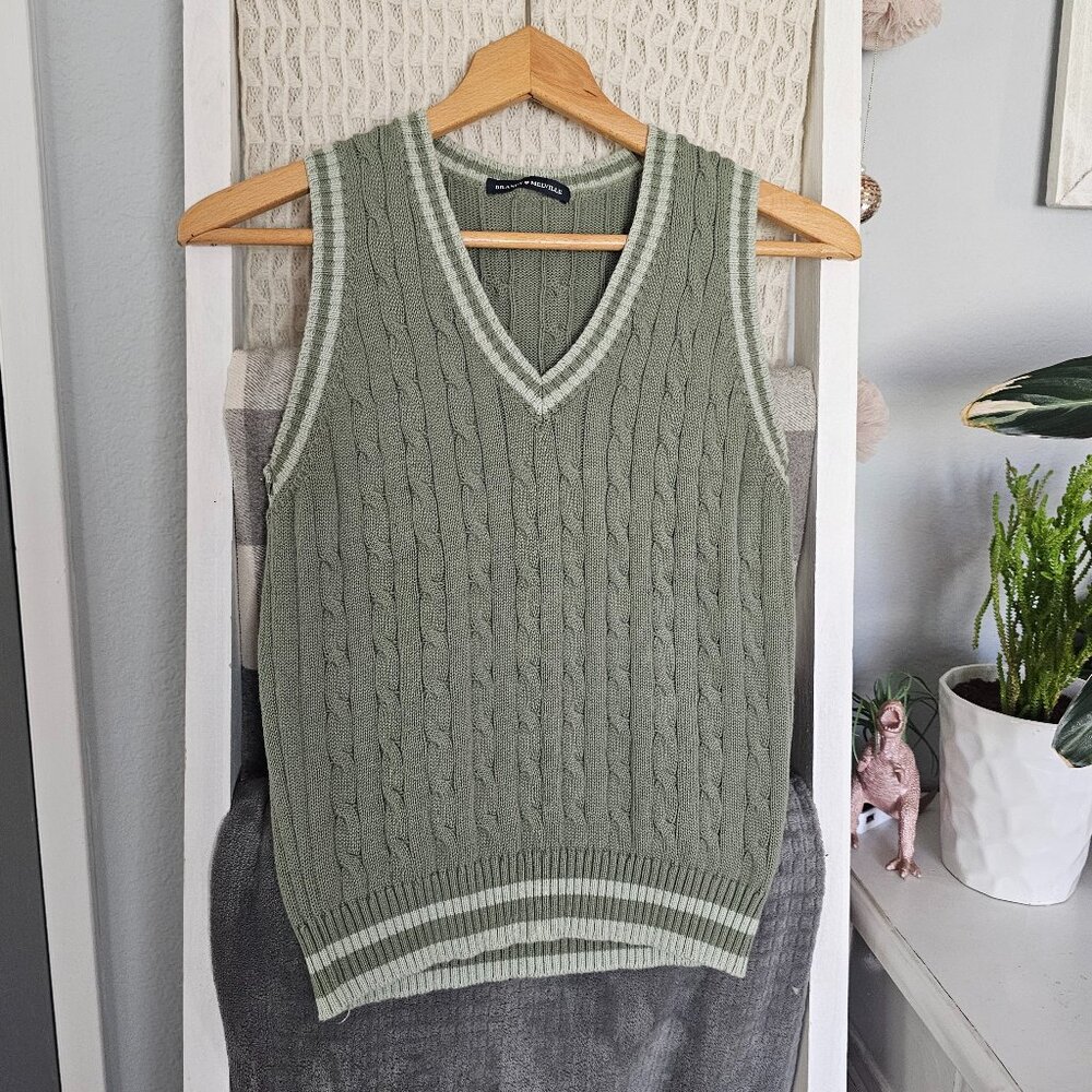 Brandy Melville Olive Green Sweater Vest | Size M Preppy Knit Pullover